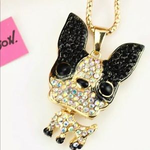 Betsey Johnson Crystal Black & White Dog Necklace